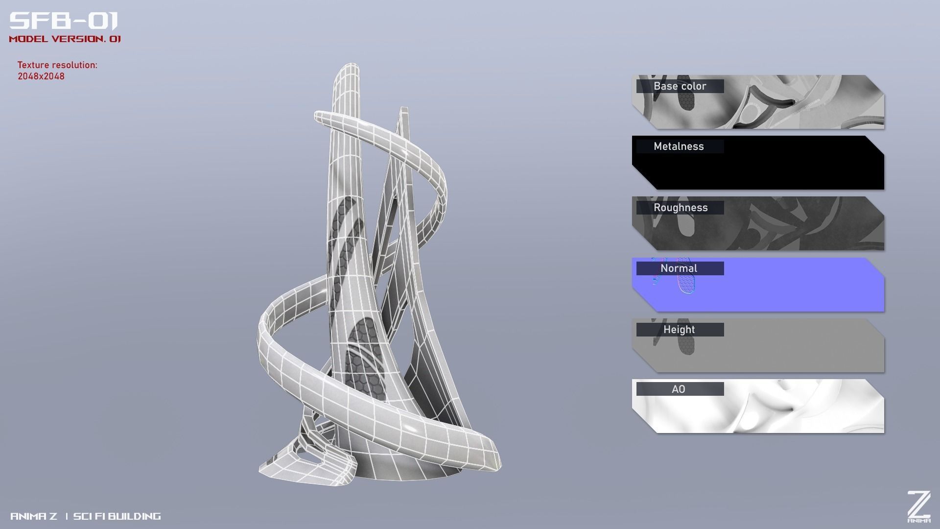 Scifi building Low-poly 3D model_1