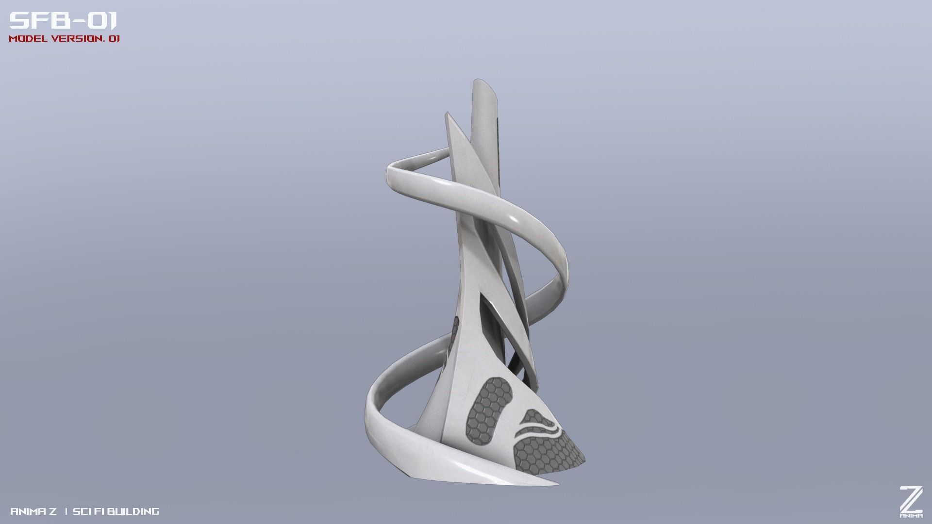 Scifi building Low-poly 3D model_6