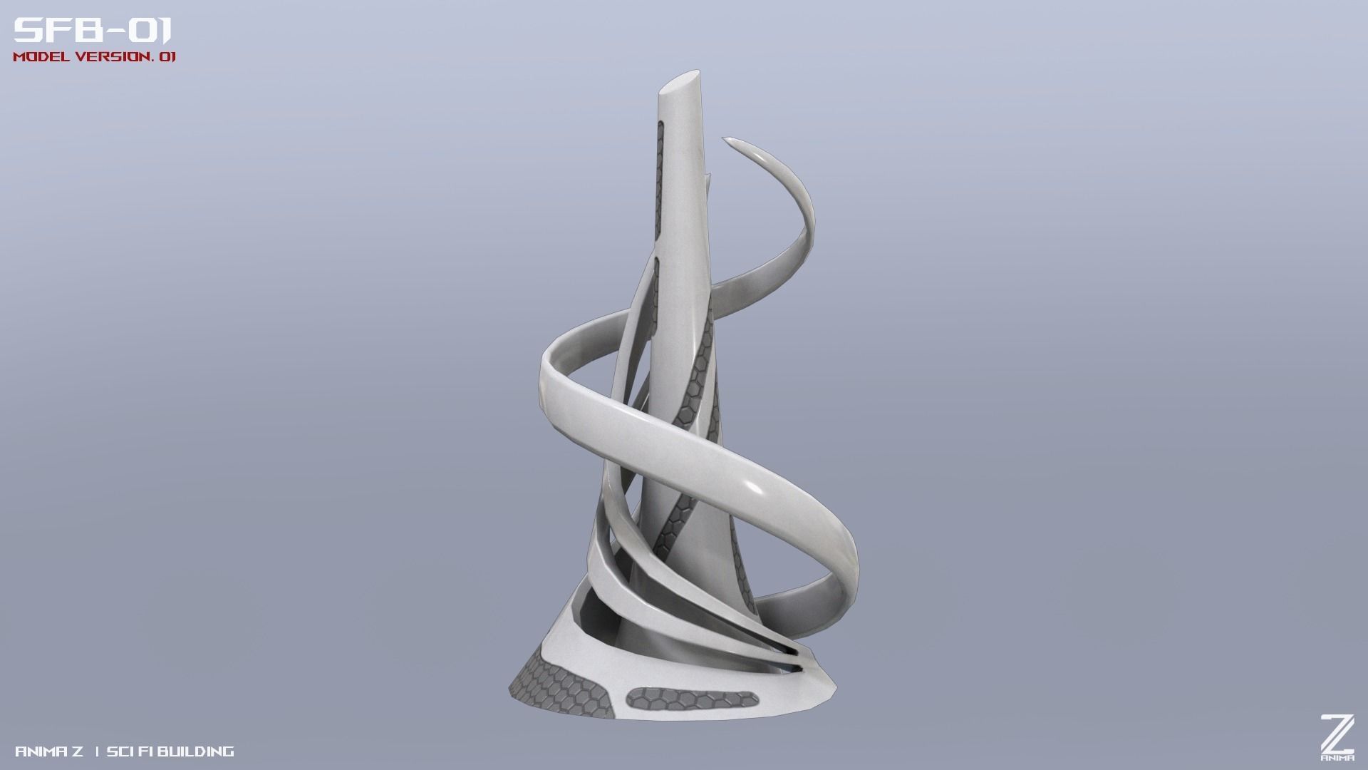 Scifi building Low-poly 3D model_4