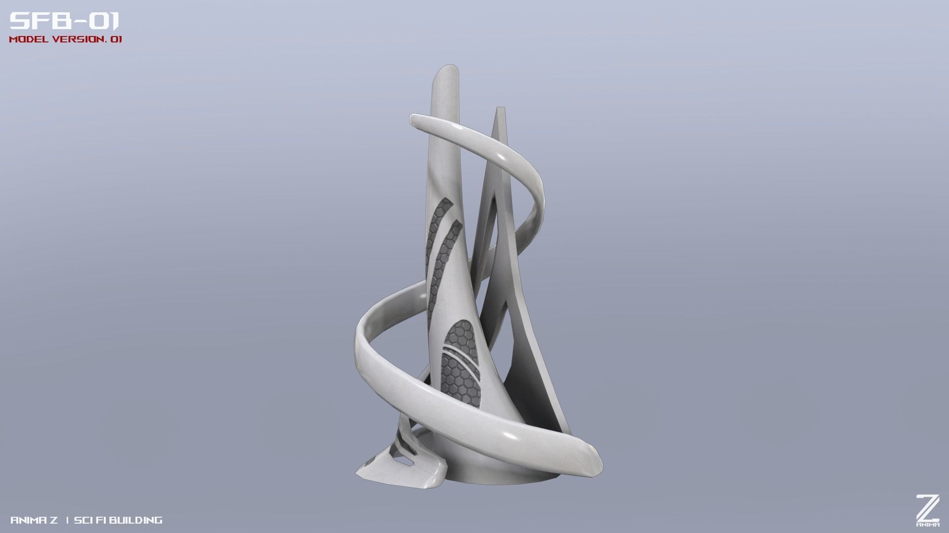 Scifi building Low-poly 3D model_9