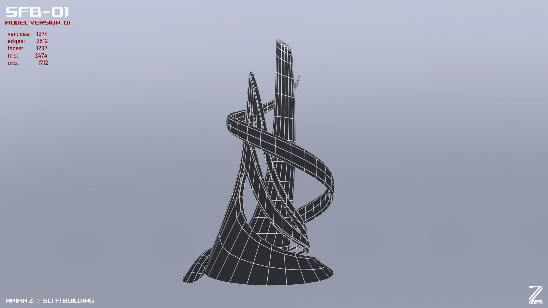 Scifi building Low-poly 3D model_2