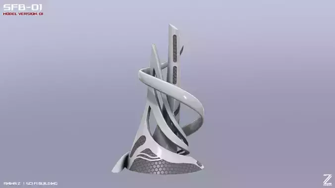Scifi building Low-poly 3D model