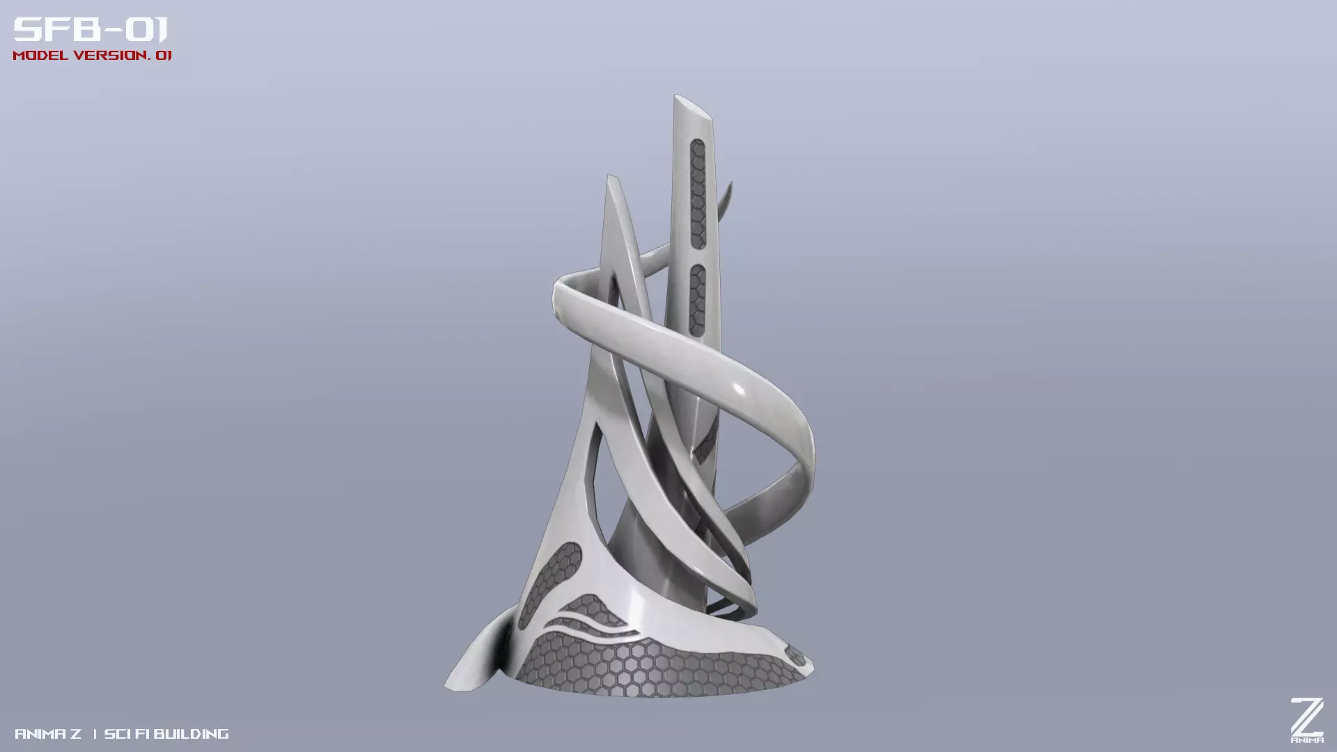 Scifi building Low-poly 3D model_0