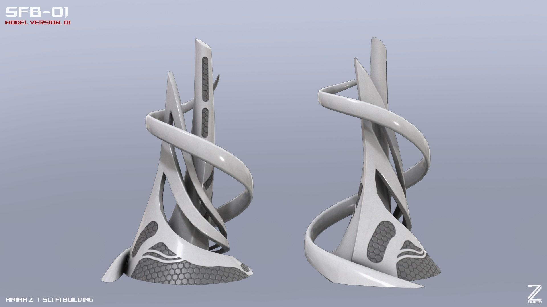 Scifi building Low-poly 3D model_3