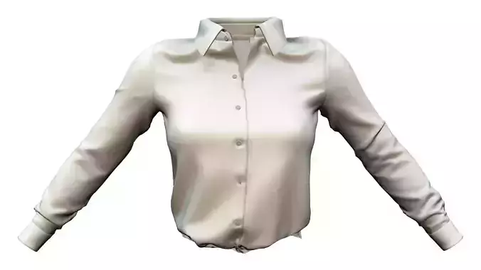 Ladies White Long Sleeves Open Collar Shirt