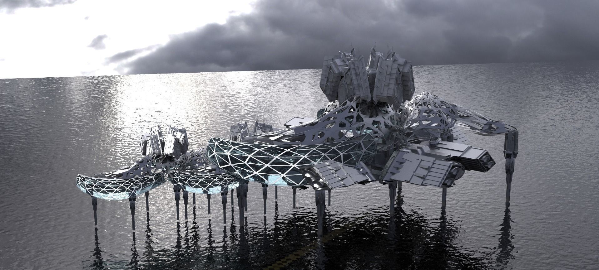 Dark Alien Hybrid base design Exterior 11 3D model_1