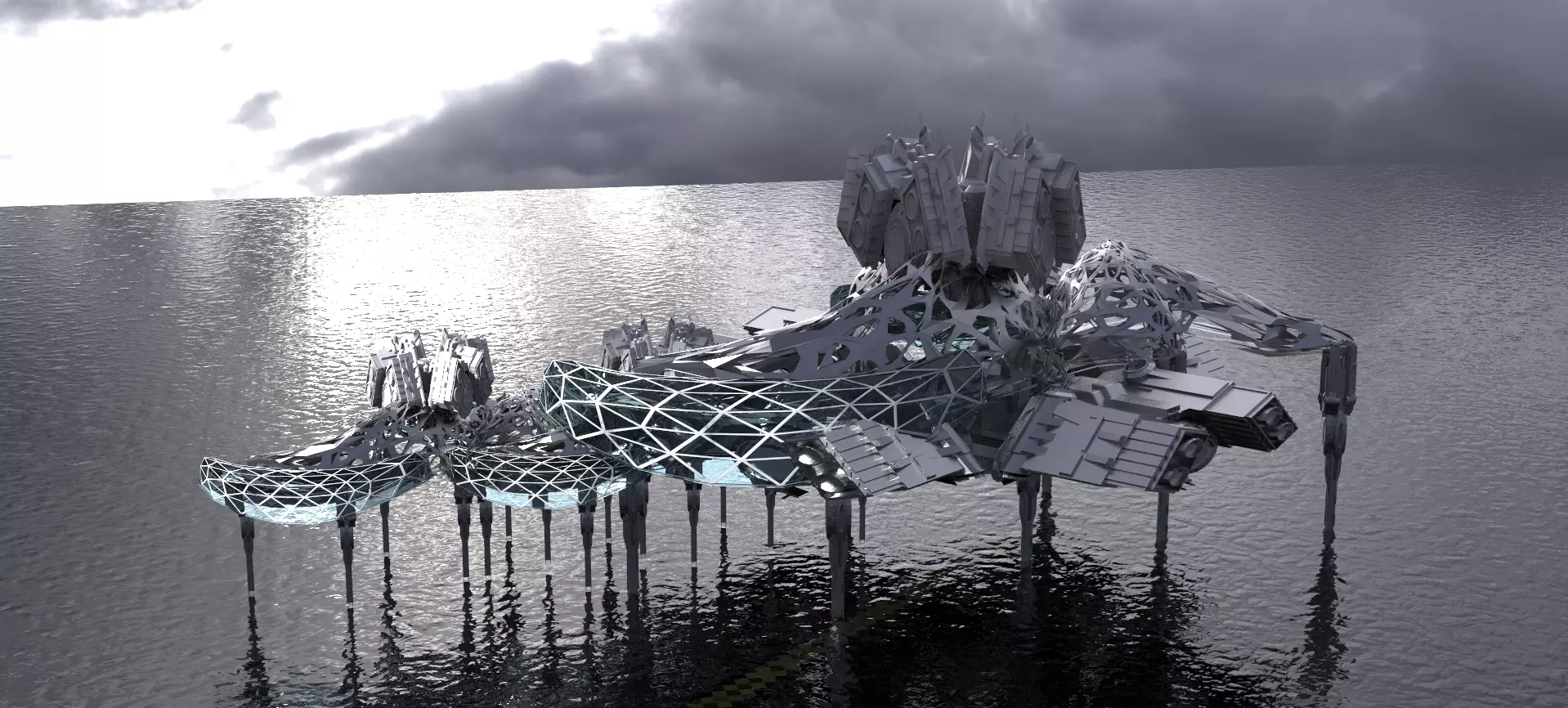 Dark Alien Hybrid base design Exterior 11 3D model_0