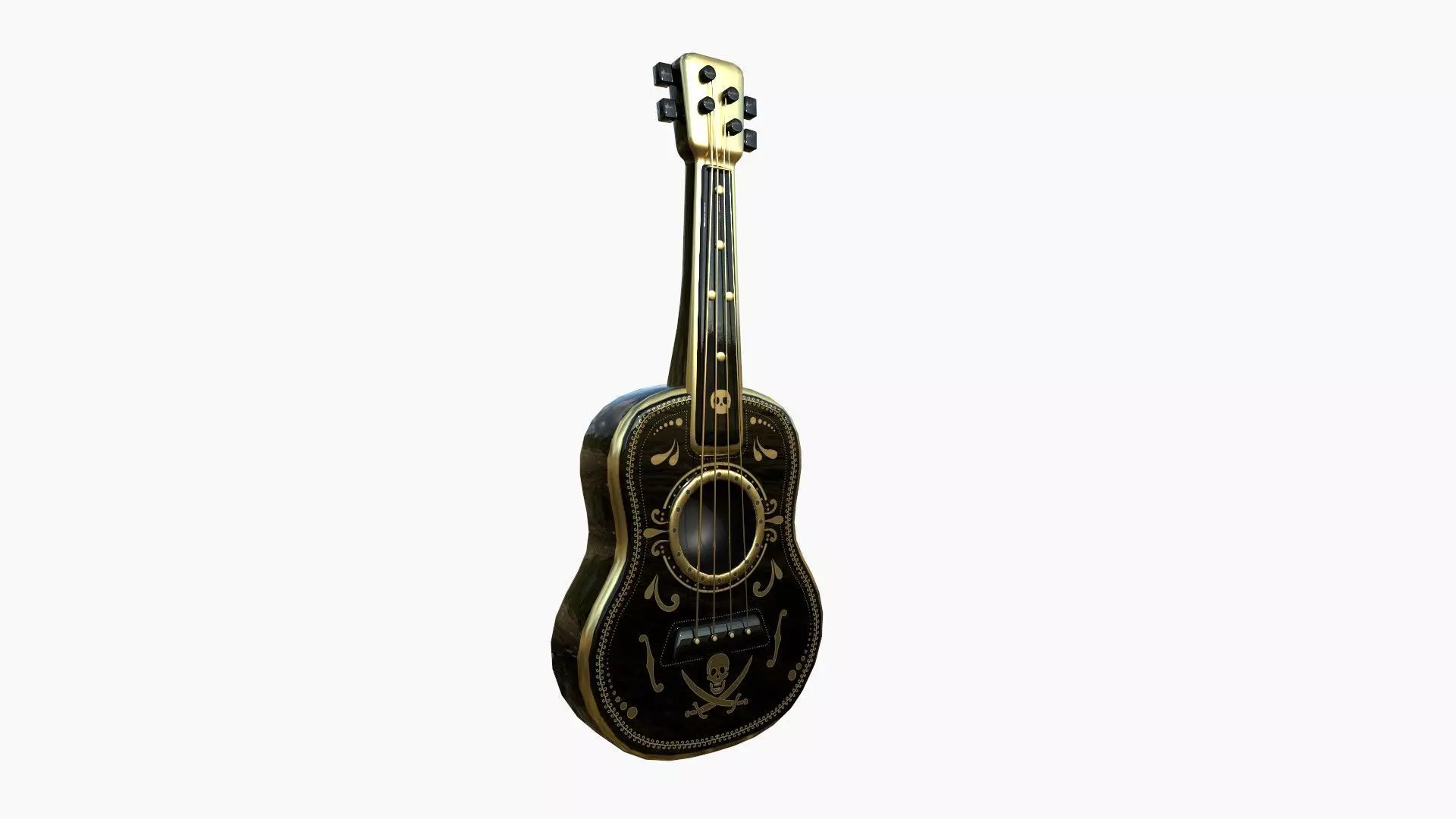 Cartoon Mexican Guitar A06 Black Gold - Music Instrument Design Low-poly 3D model