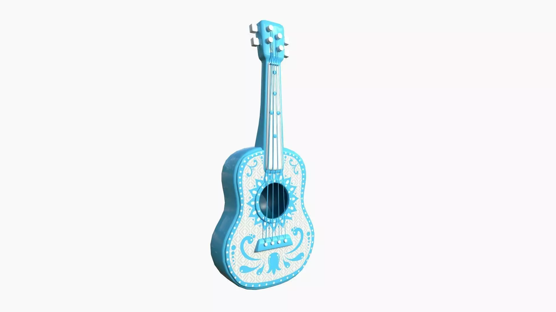 Cartoon Mexican Guitar A07 White Blue - Music Instrument Design Low-poly 3D model