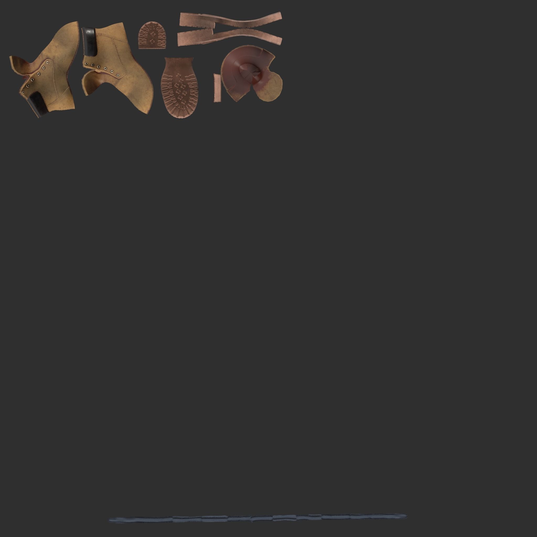 Brown Female Rapper Combat Boots Low-poly 3D model_9