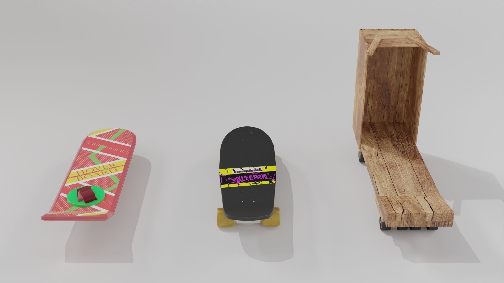 Set Hoverboard Back to the Future Part I II III 1955 1985 2015 3D model_7