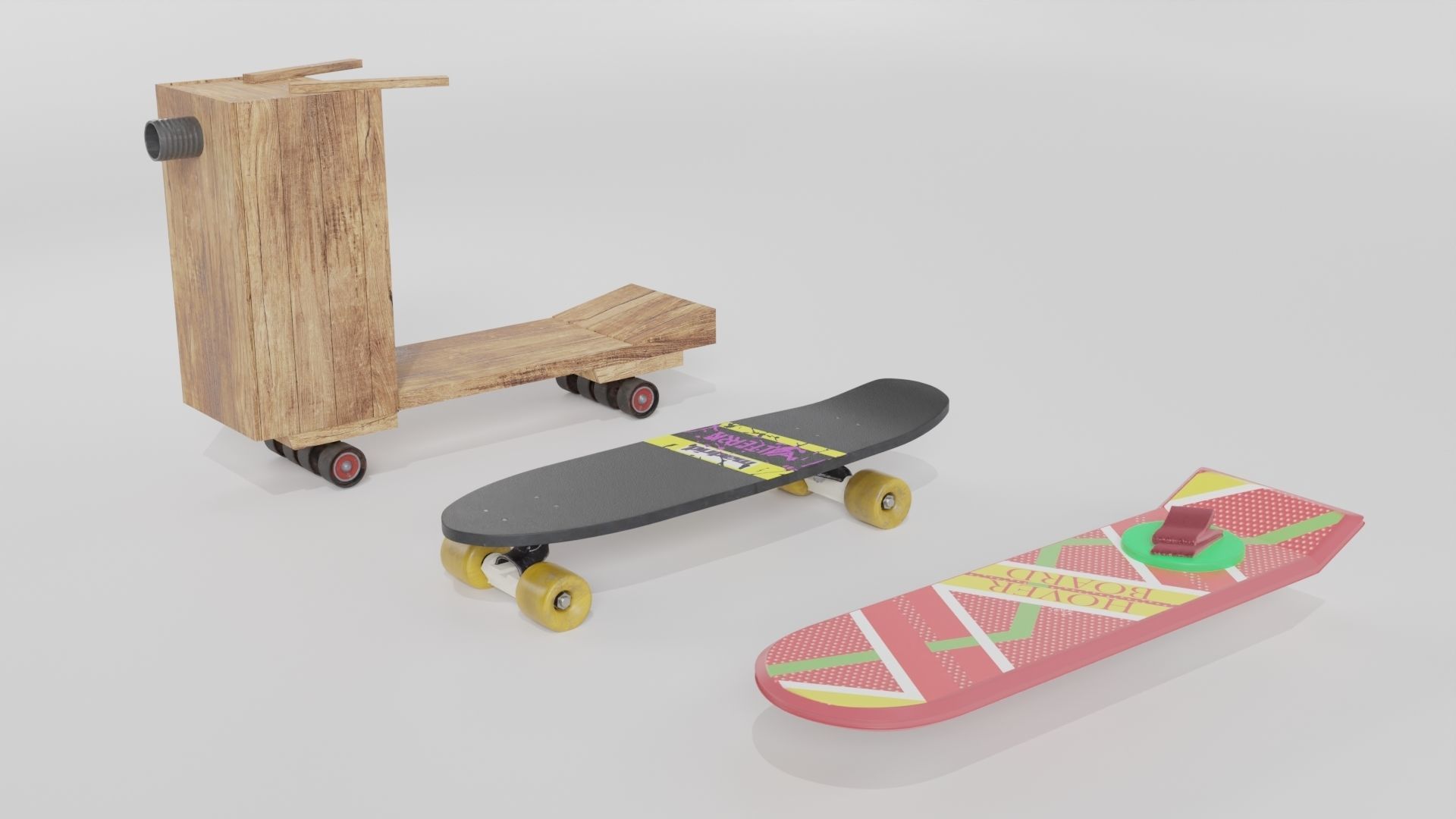 Set Hoverboard Back to the Future Part I II III 1955 1985 2015 3D model_2