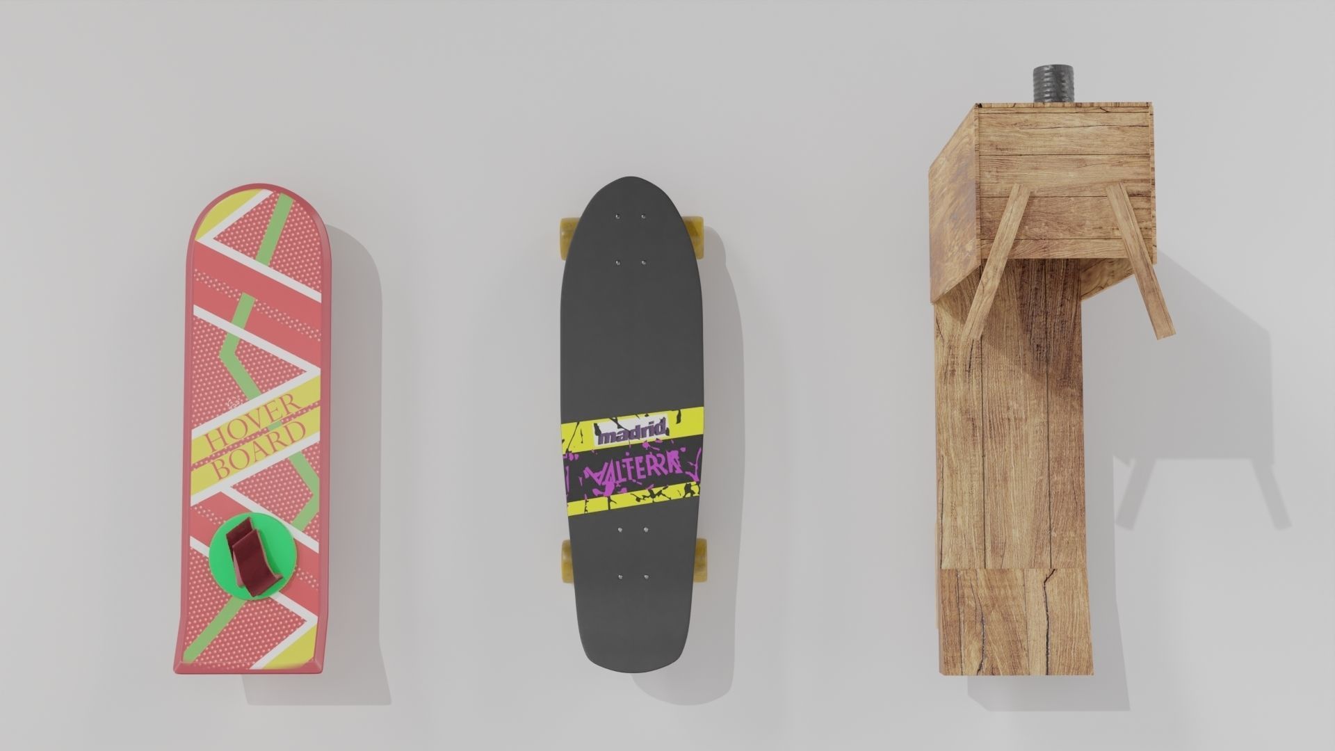 Set Hoverboard Back to the Future Part I II III 1955 1985 2015 3D model_8