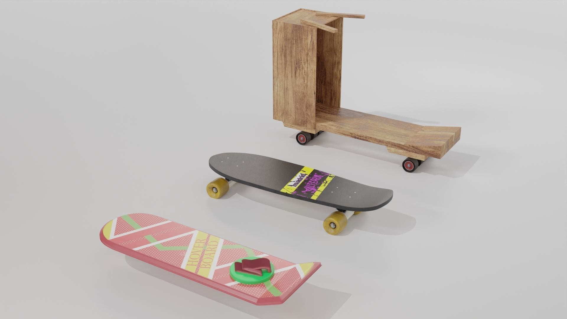 Set Hoverboard Back to the Future Part I II III 1955 1985 2015 3D model_6