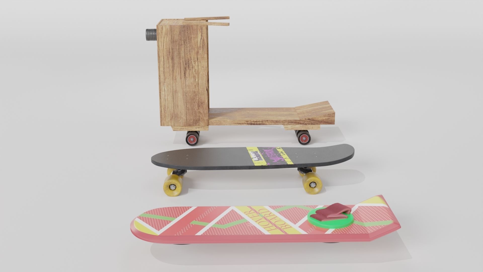 Set Hoverboard Back to the Future Part I II III 1955 1985 2015 3D model_3