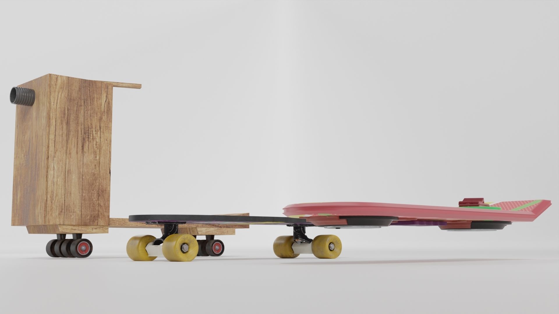 Set Hoverboard Back to the Future Part I II III 1955 1985 2015 3D model_4