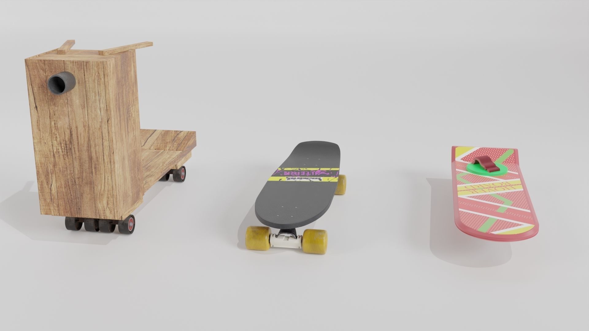 Set Hoverboard Back to the Future Part I II III 1955 1985 2015 3D model_1