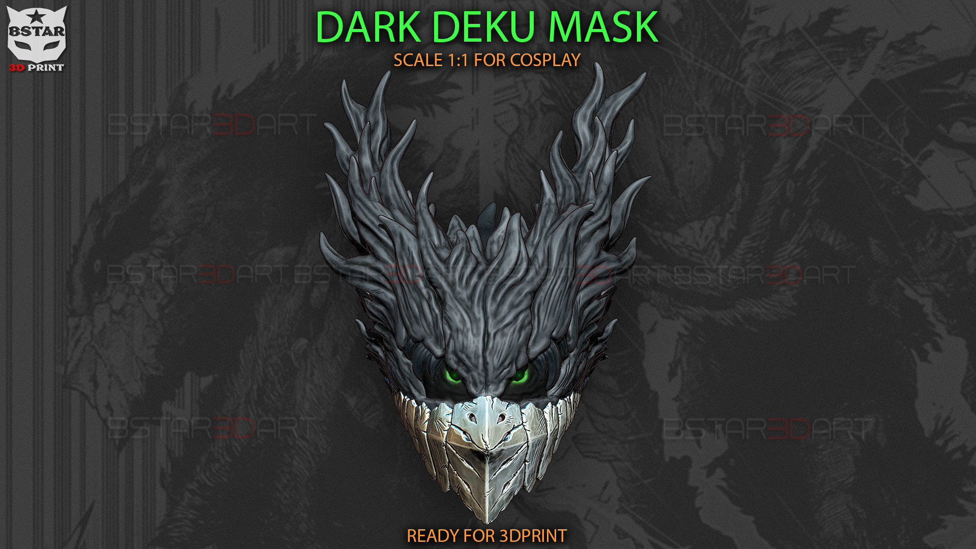 Dark Deku Mask - My Hero Academia Cosplay 3D print model_13