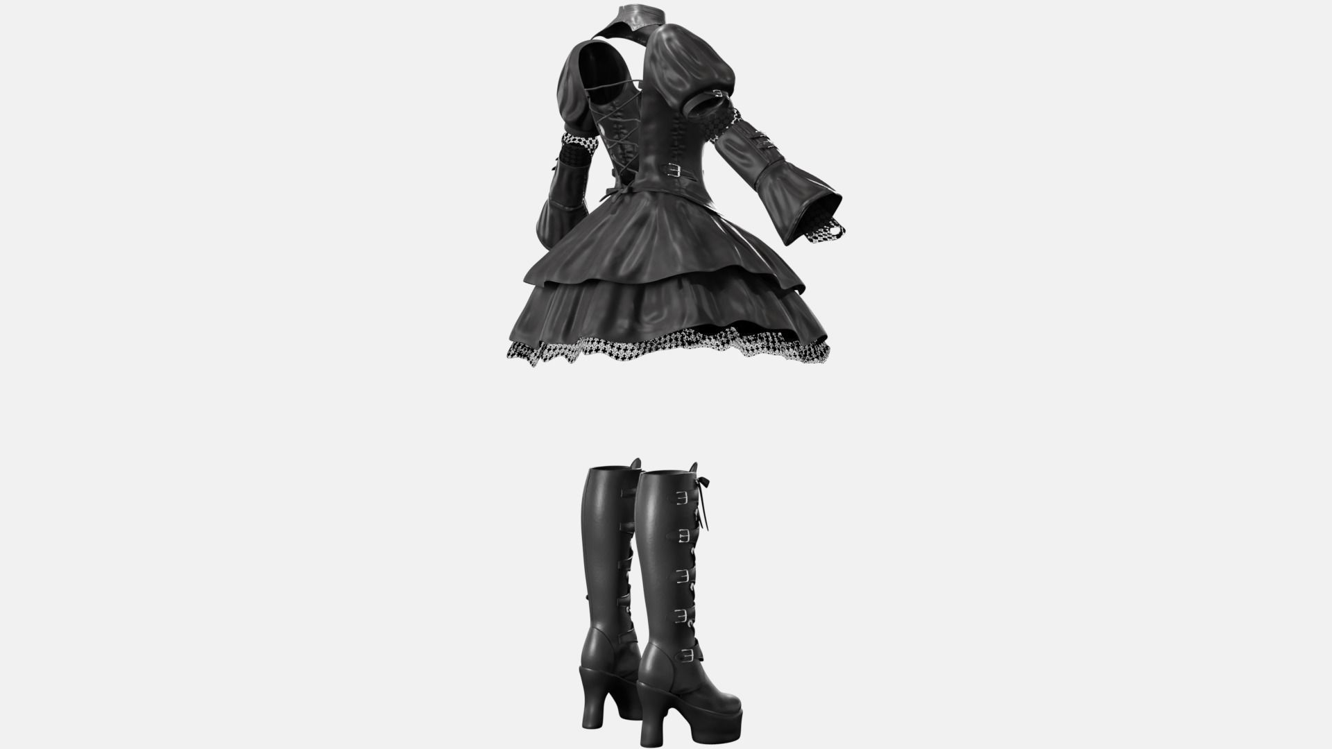 Gothic Lolita Outfit Low-poly 3D model_6