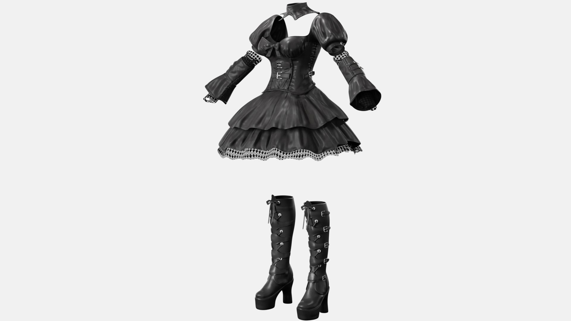Gothic Lolita Outfit Low-poly 3D model_1