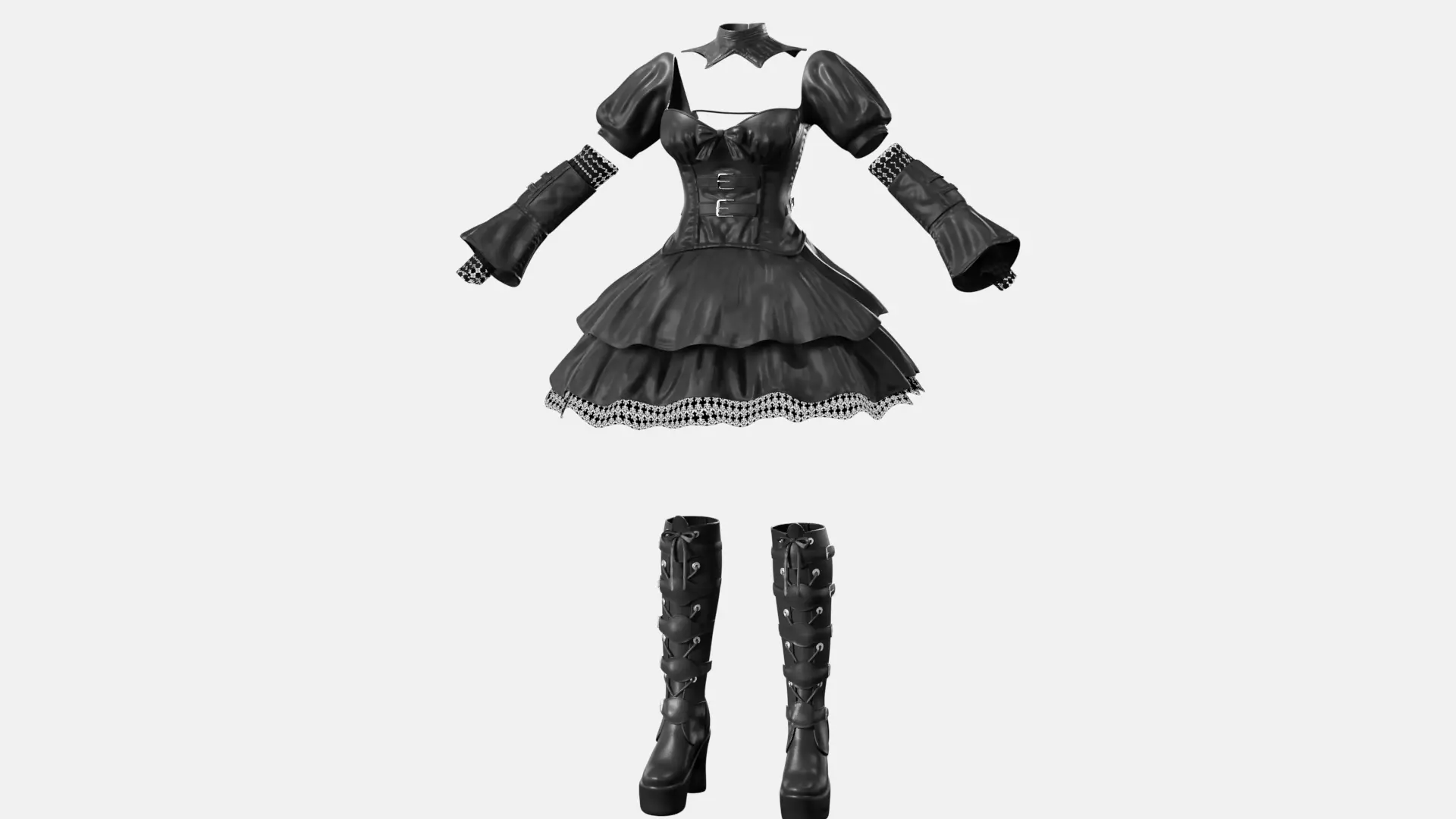 Gothic Lolita Outfit Low-poly 3D model_0