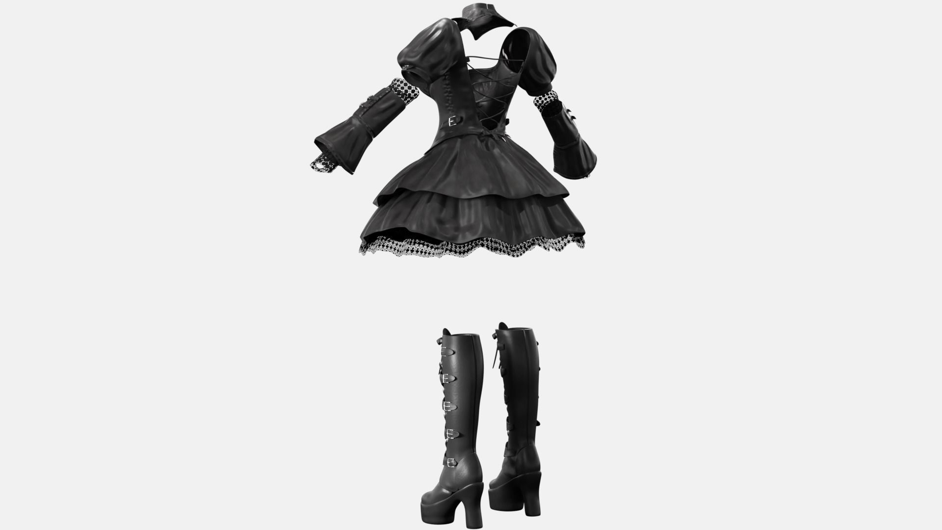 Gothic Lolita Outfit Low-poly 3D model_2