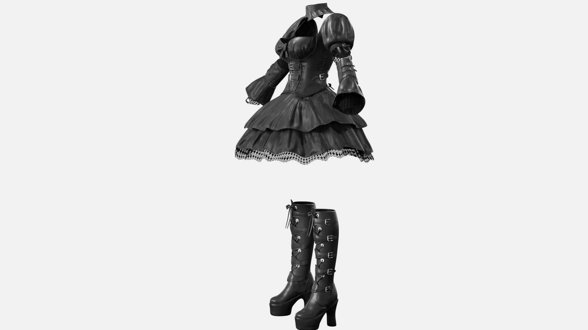 Gothic Lolita Outfit Low-poly 3D model_3
