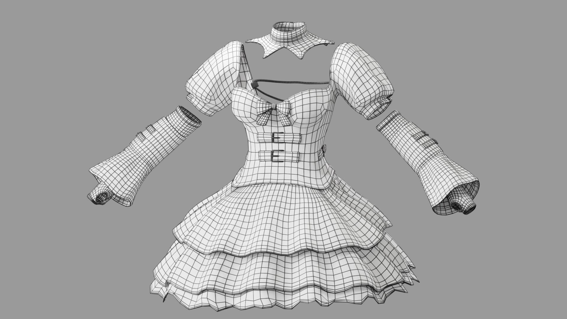 Gothic Lolita Outfit Low-poly 3D model_26