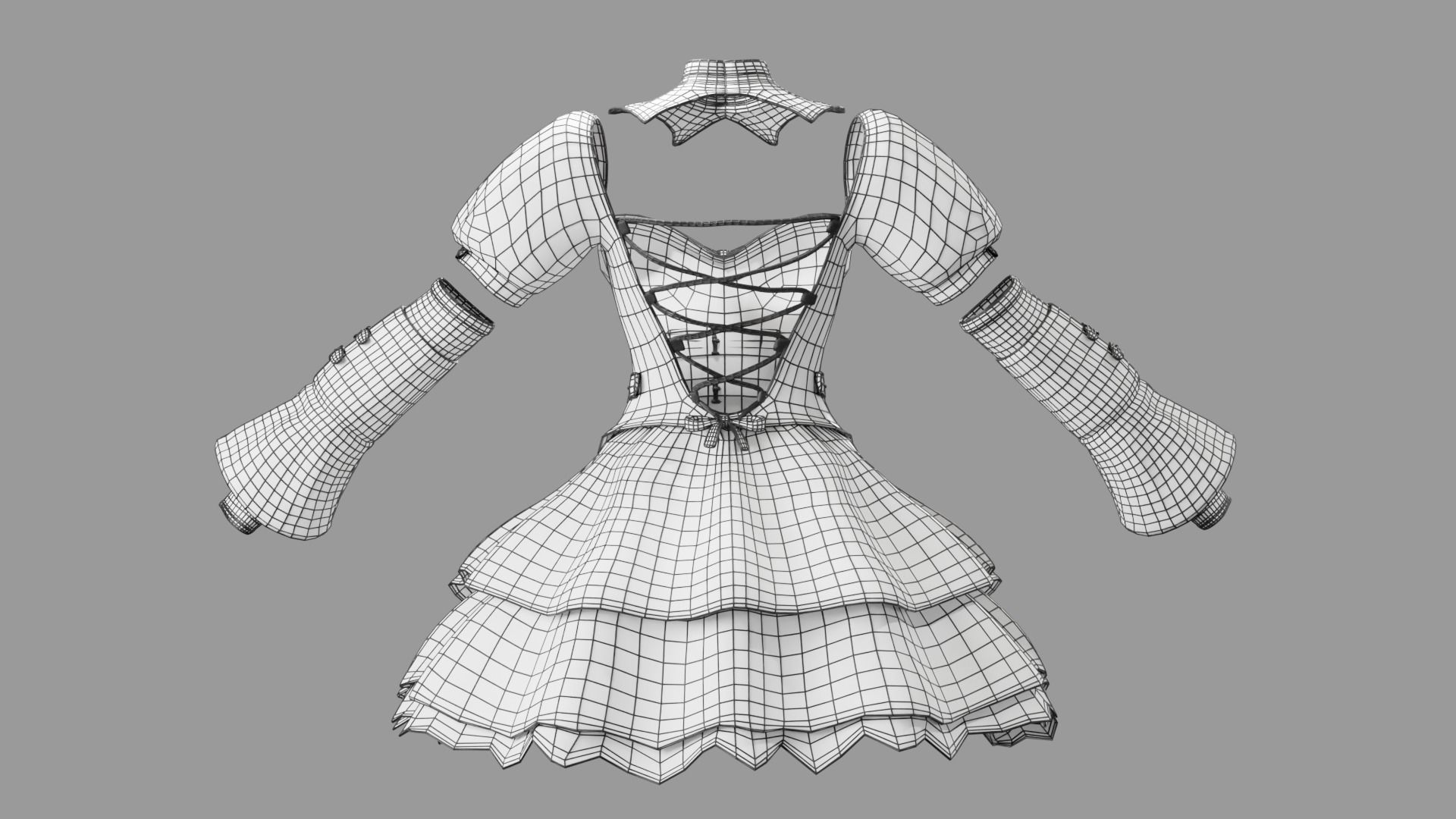Gothic Lolita Outfit Low-poly 3D model_28