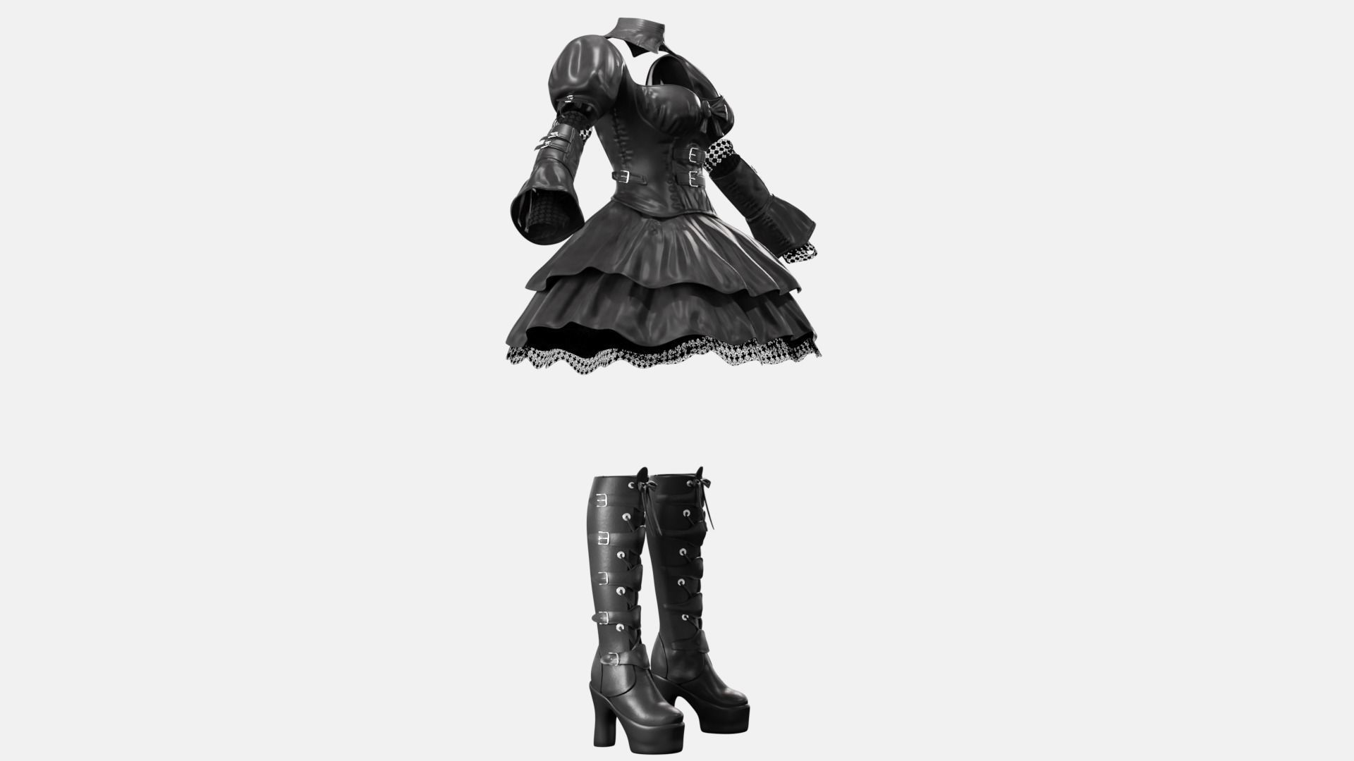 Gothic Lolita Outfit Low-poly 3D model_5