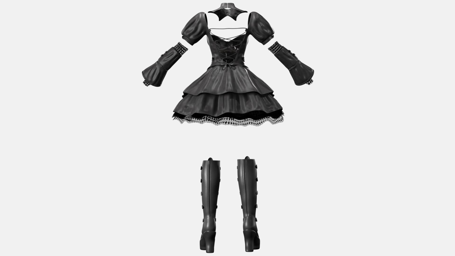 Gothic Lolita Outfit Low-poly 3D model_4
