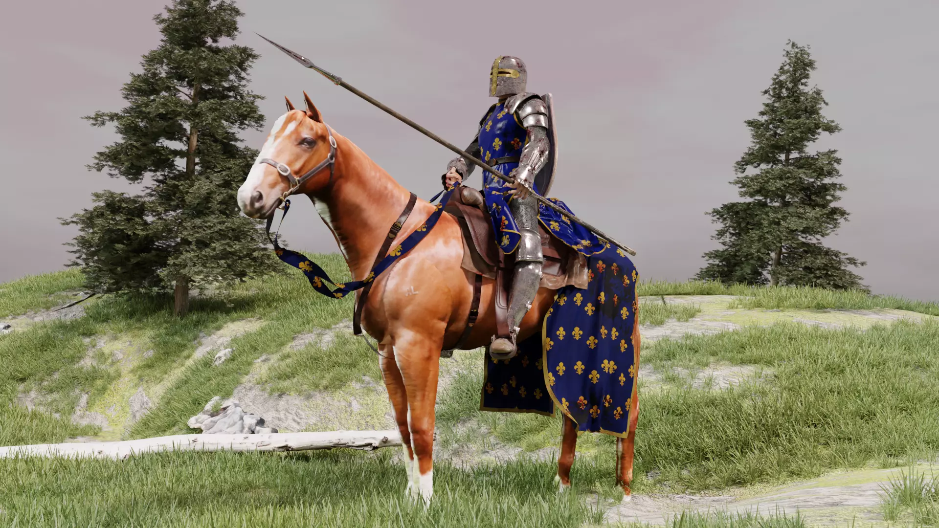 Rigged knight character and horse plus MD clothes 3D model_0