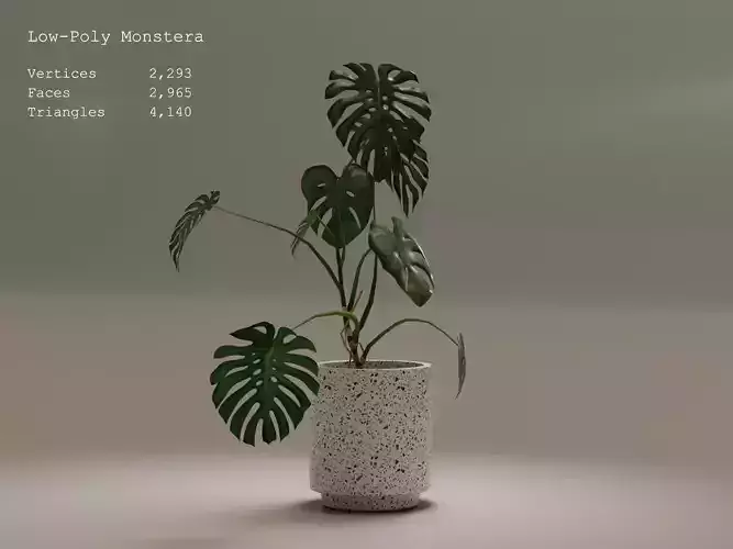 Low-Poly Monstera monster plant in pot