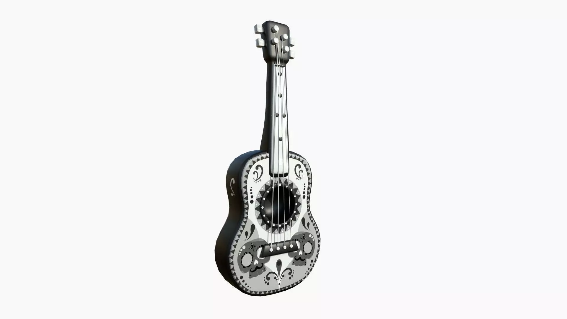 Cartoon Mexican Guitar A08 White Black - Music Instrument Design Low-poly 3D model