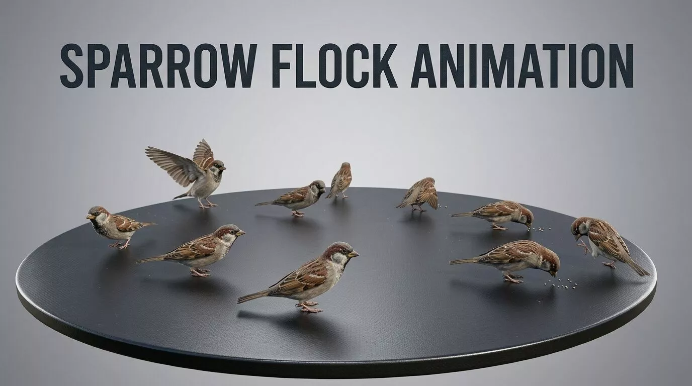 Sparrow Flock Animation Low-poly 3D model