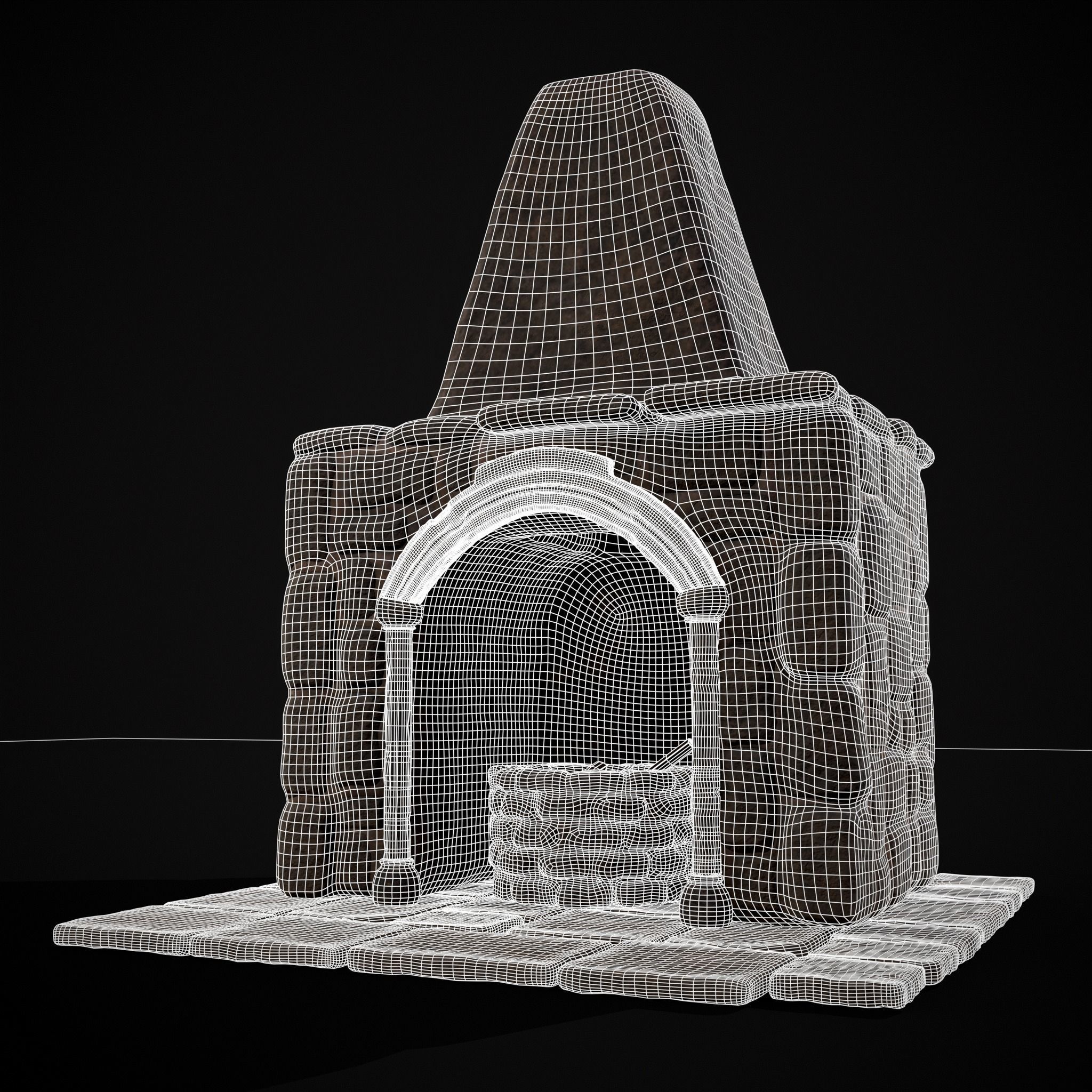 Medieval Mud Stone Fireplace Low-poly 3D model_32