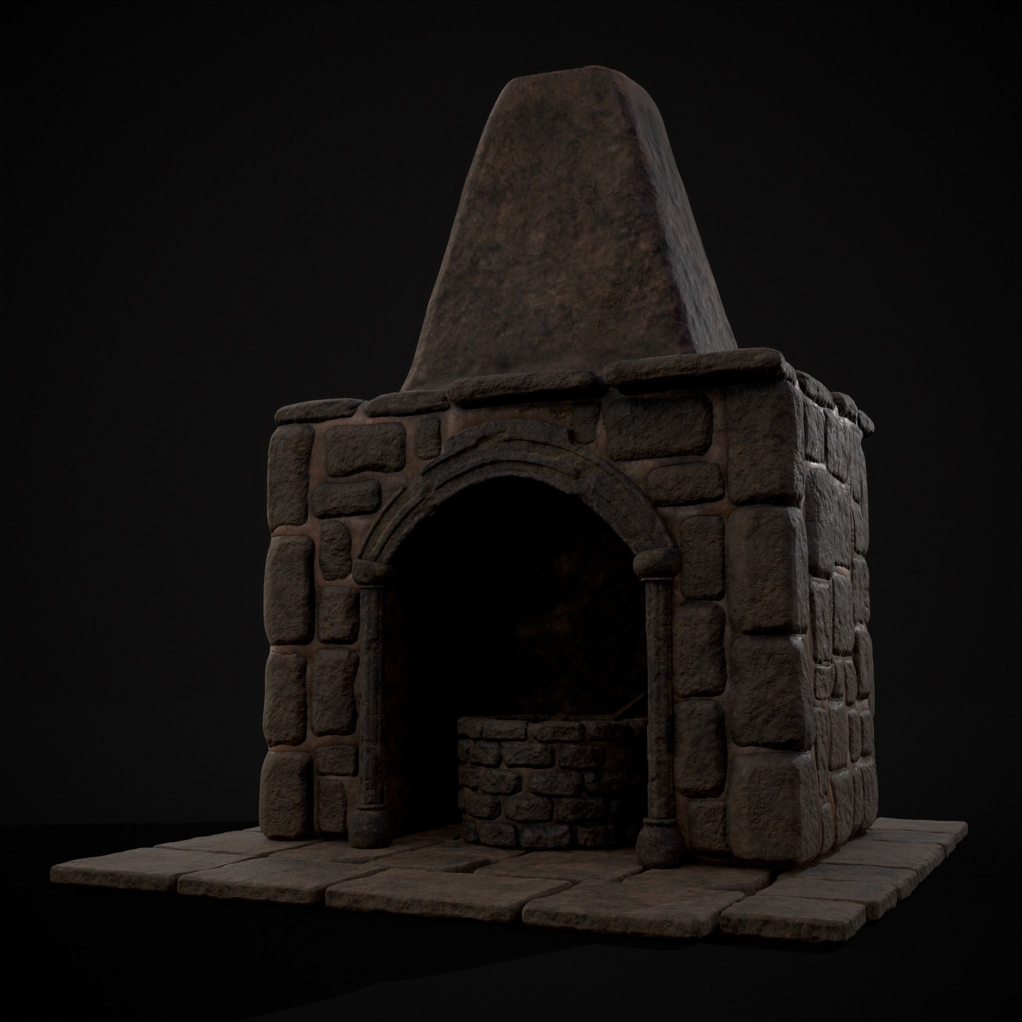 Medieval Mud Stone Fireplace Low-poly 3D model_31