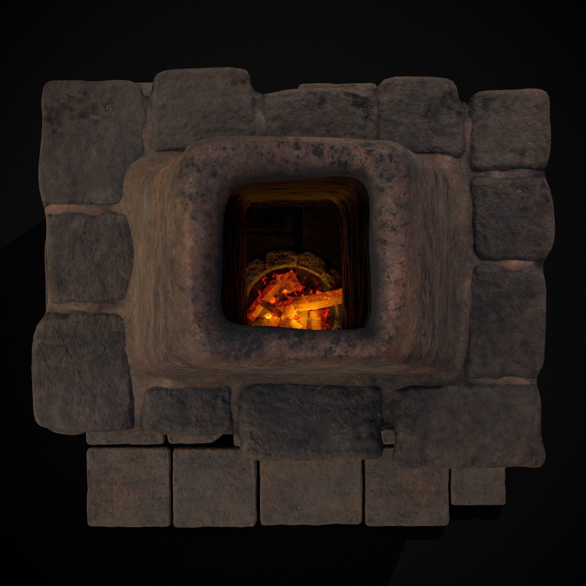 Medieval Mud Stone Fireplace Low-poly 3D model_5