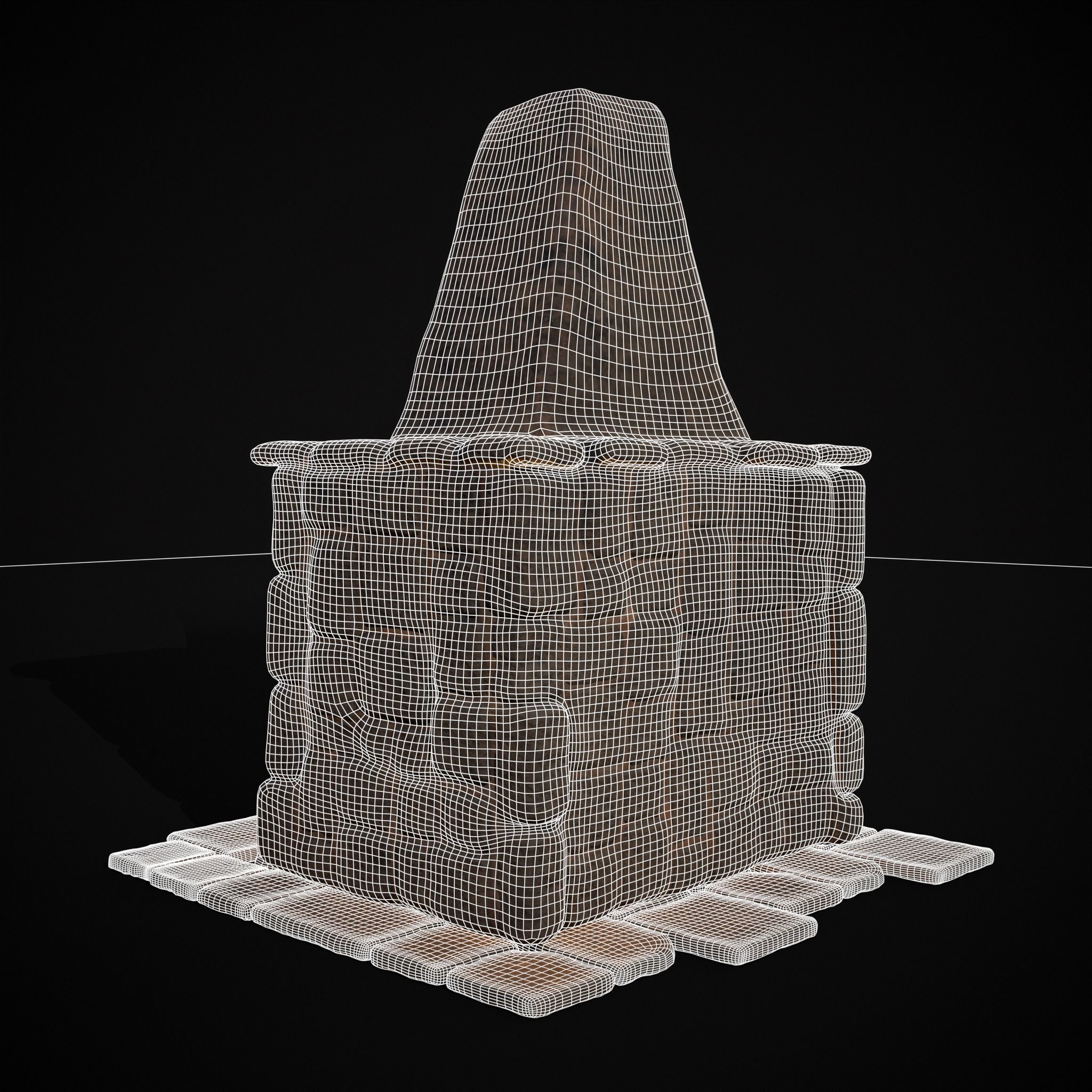 Medieval Mud Stone Fireplace Low-poly 3D model_36