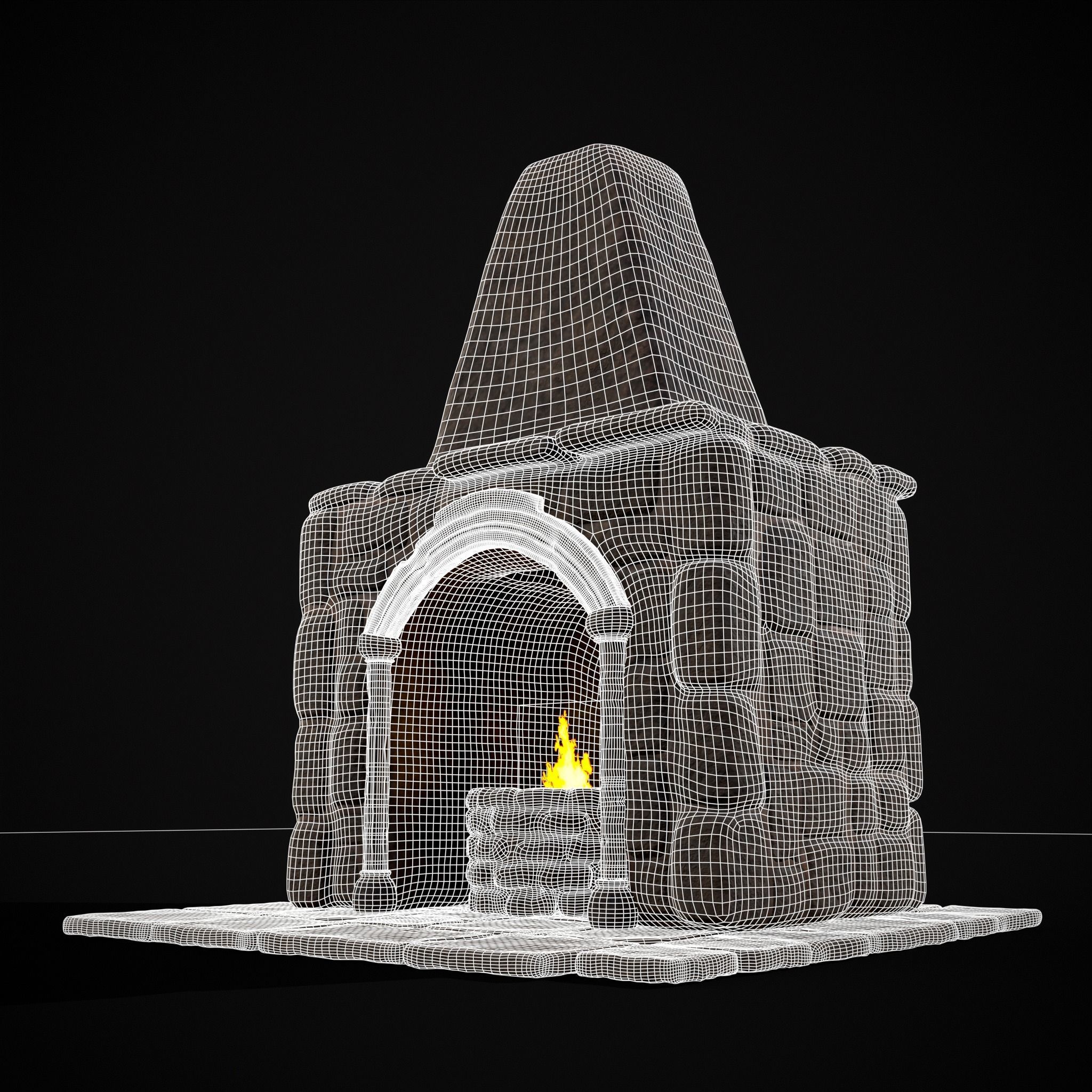 Medieval Mud Stone Fireplace Low-poly 3D model_14