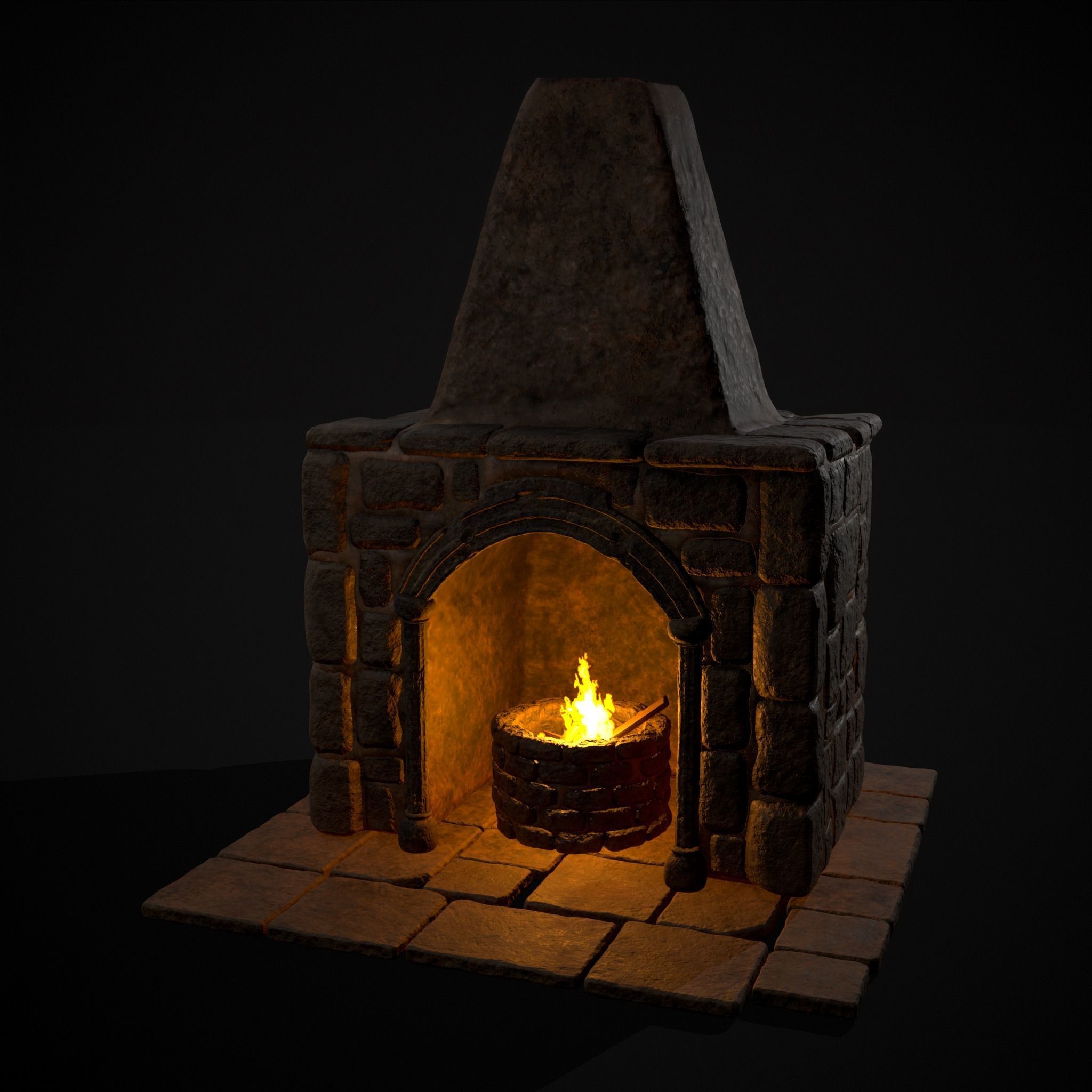 Medieval Mud Stone Fireplace Low-poly 3D model_37