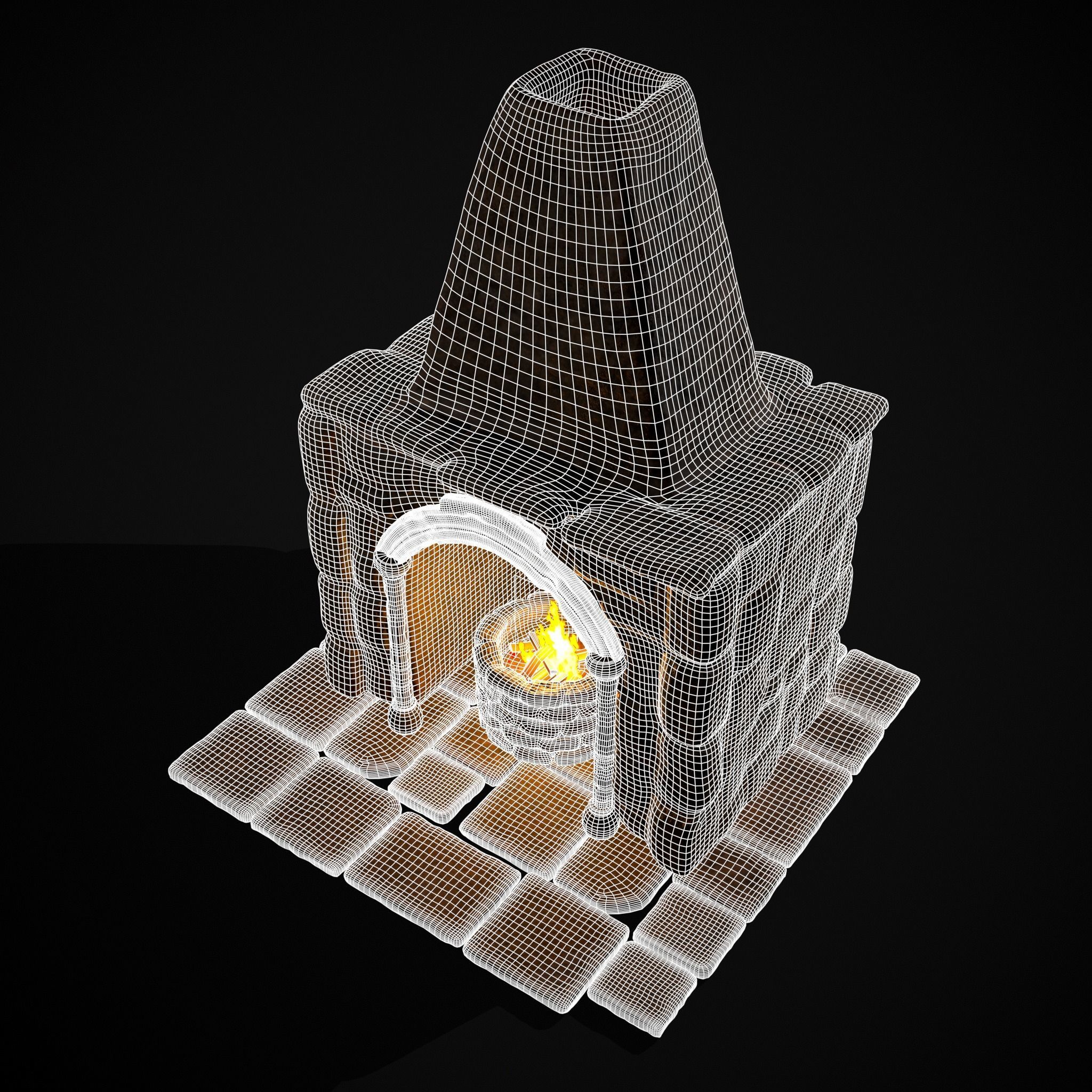 Medieval Mud Stone Fireplace Low-poly 3D model_18