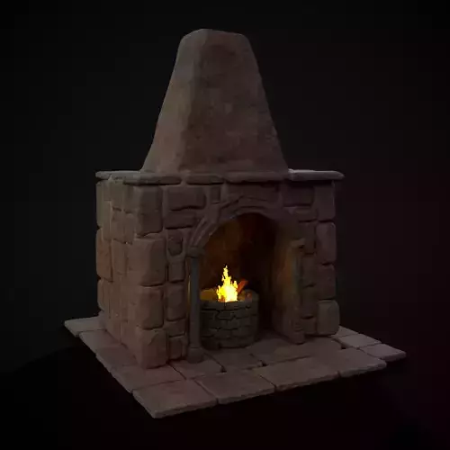Medieval Mud Stone Fireplace Low-poly 3D model