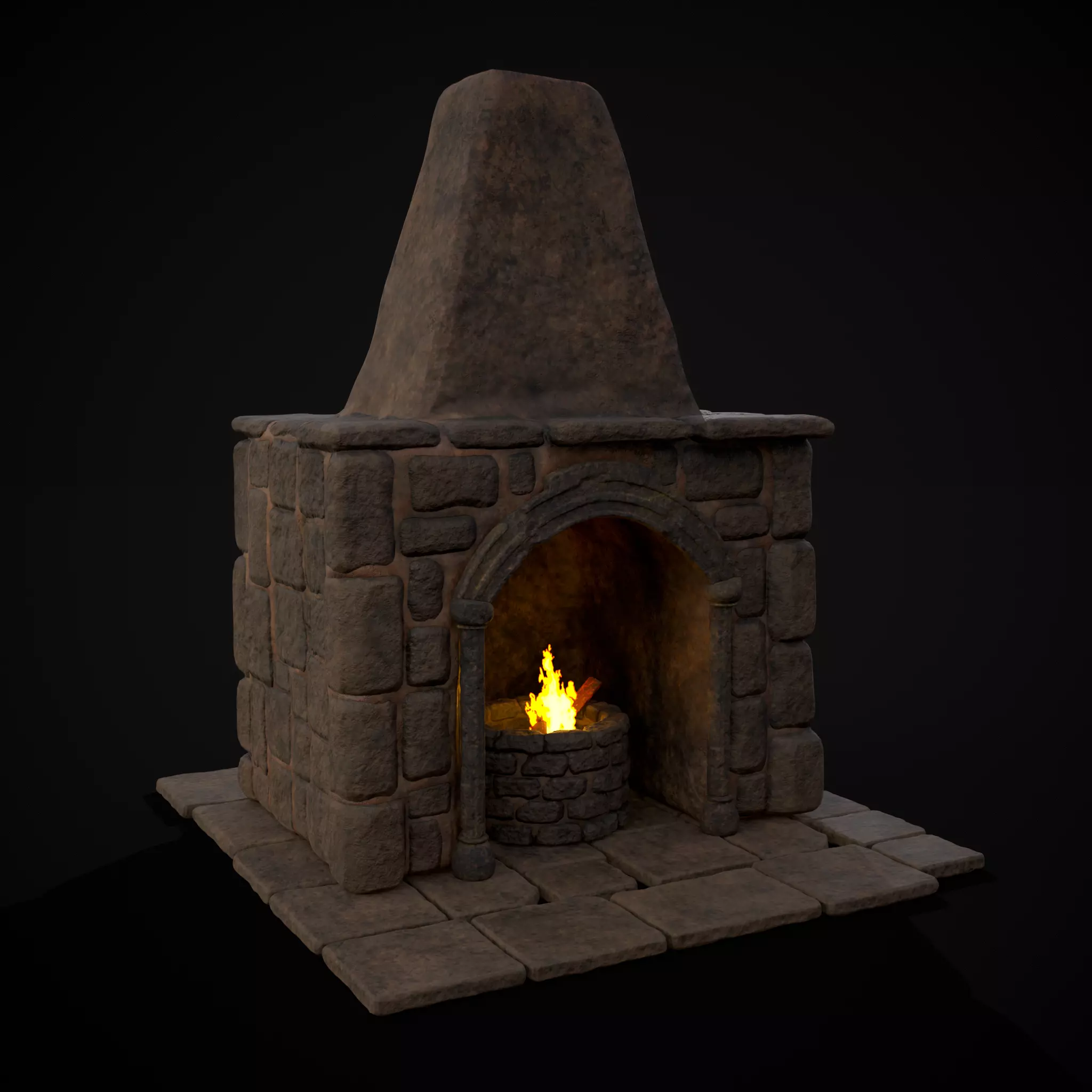 Medieval Mud Stone Fireplace Low-poly 3D model_0