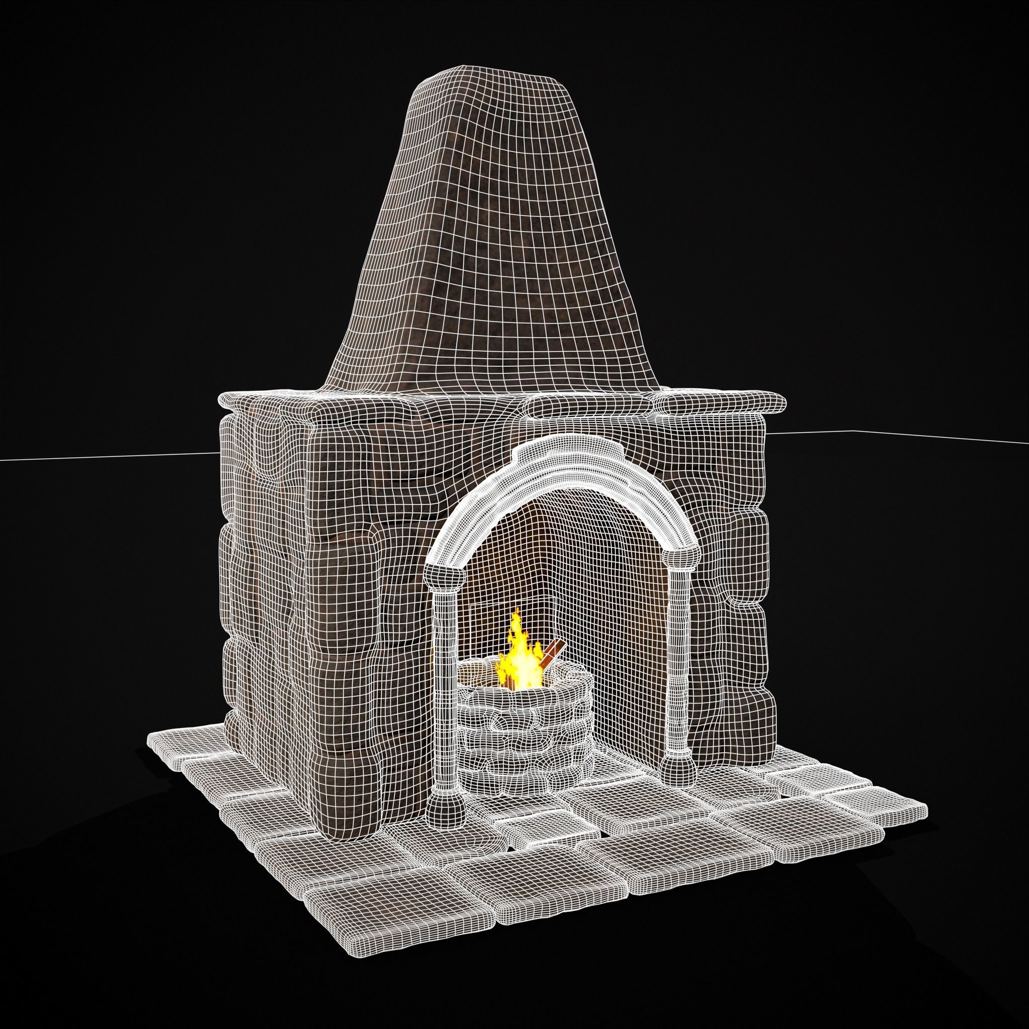 Medieval Mud Stone Fireplace Low-poly 3D model_2
