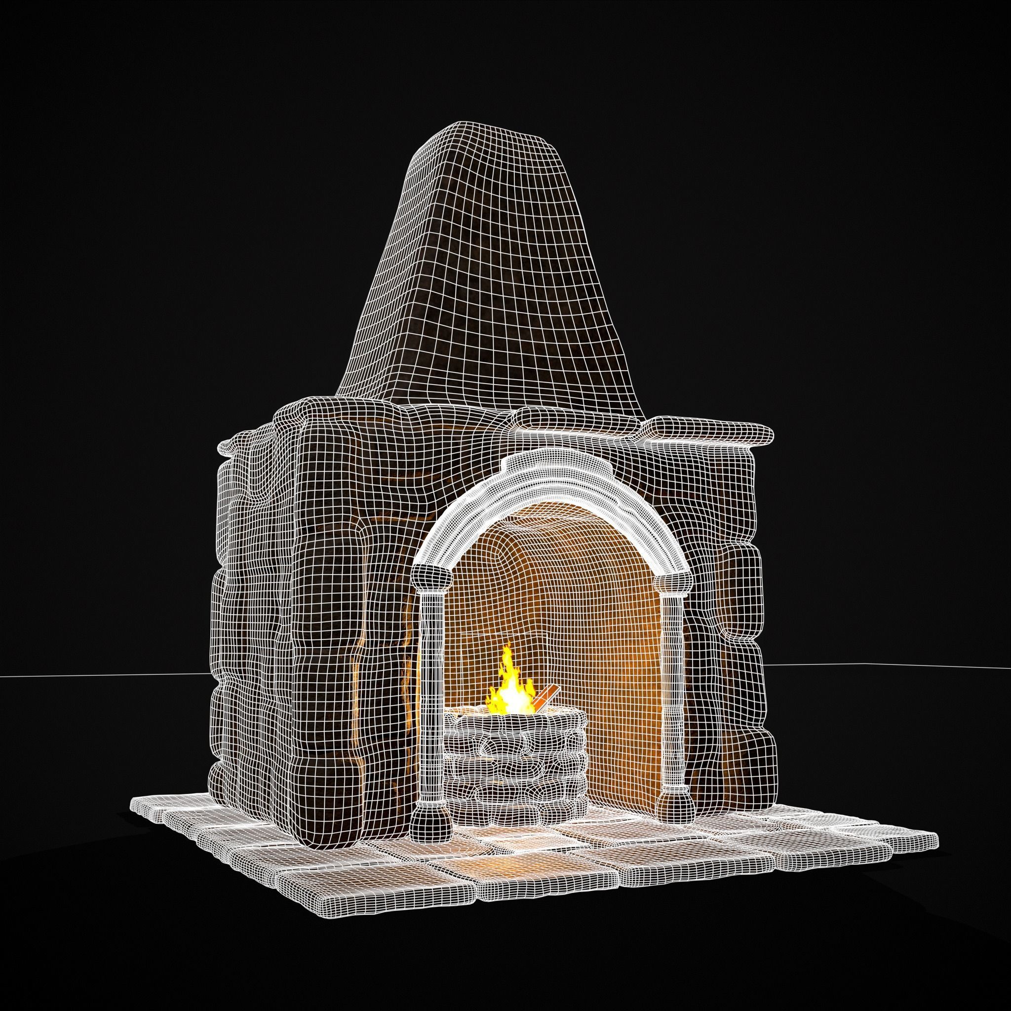 Medieval Mud Stone Fireplace Low-poly 3D model_16