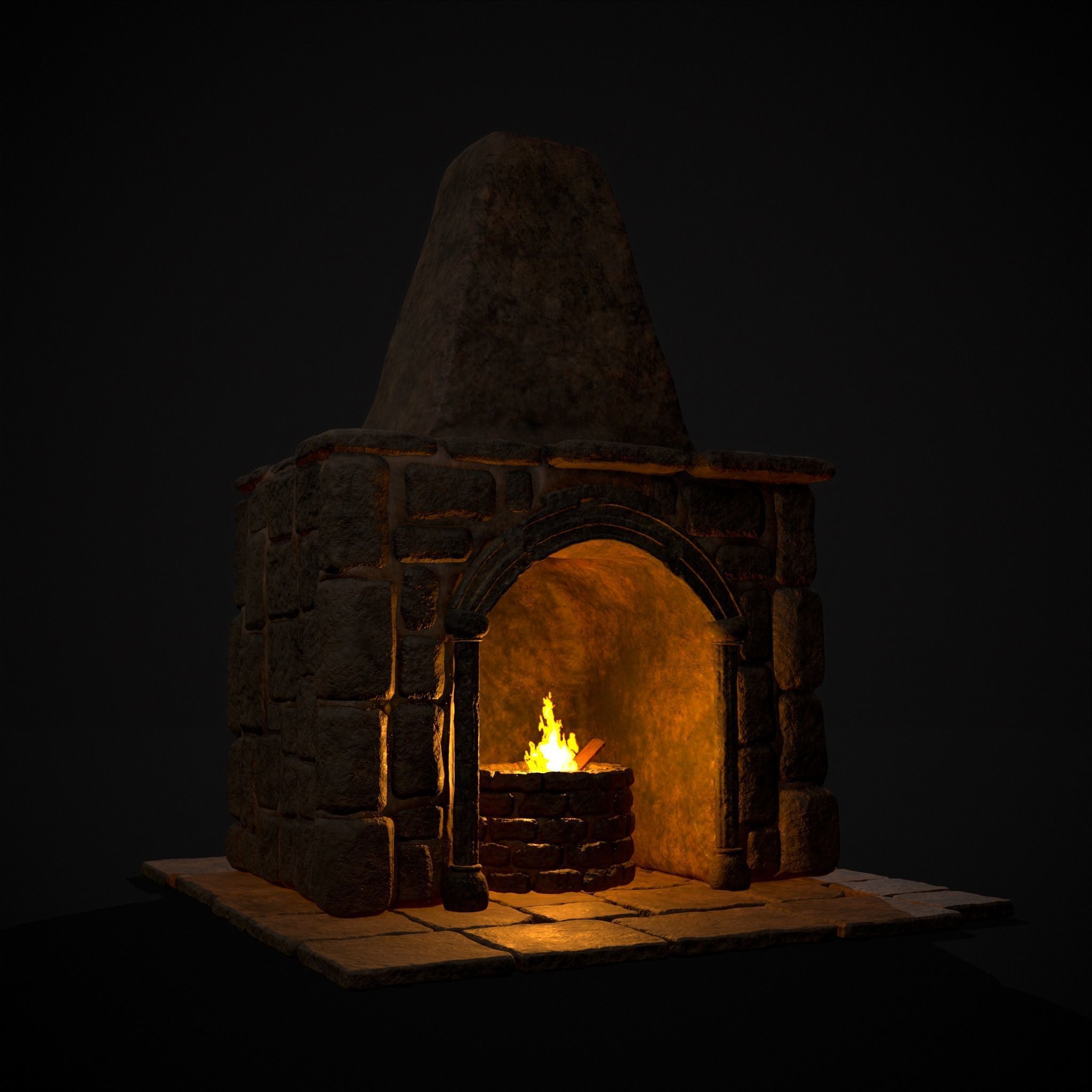 Medieval Mud Stone Fireplace Low-poly 3D model_15