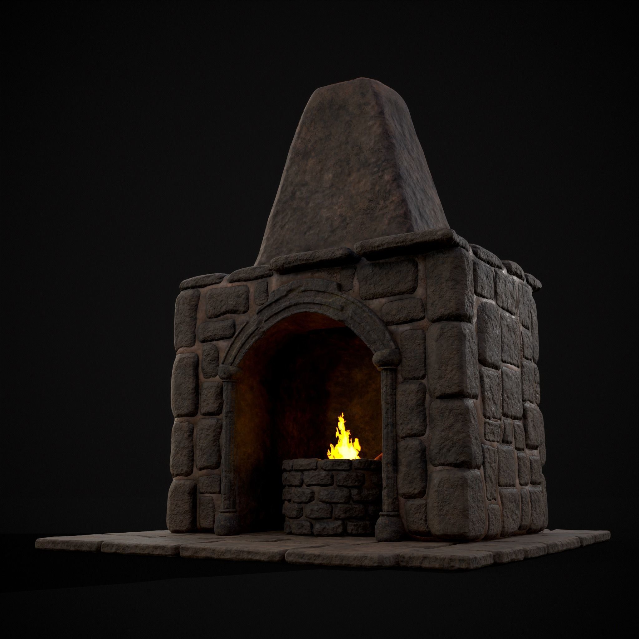 Medieval Mud Stone Fireplace Low-poly 3D model_3