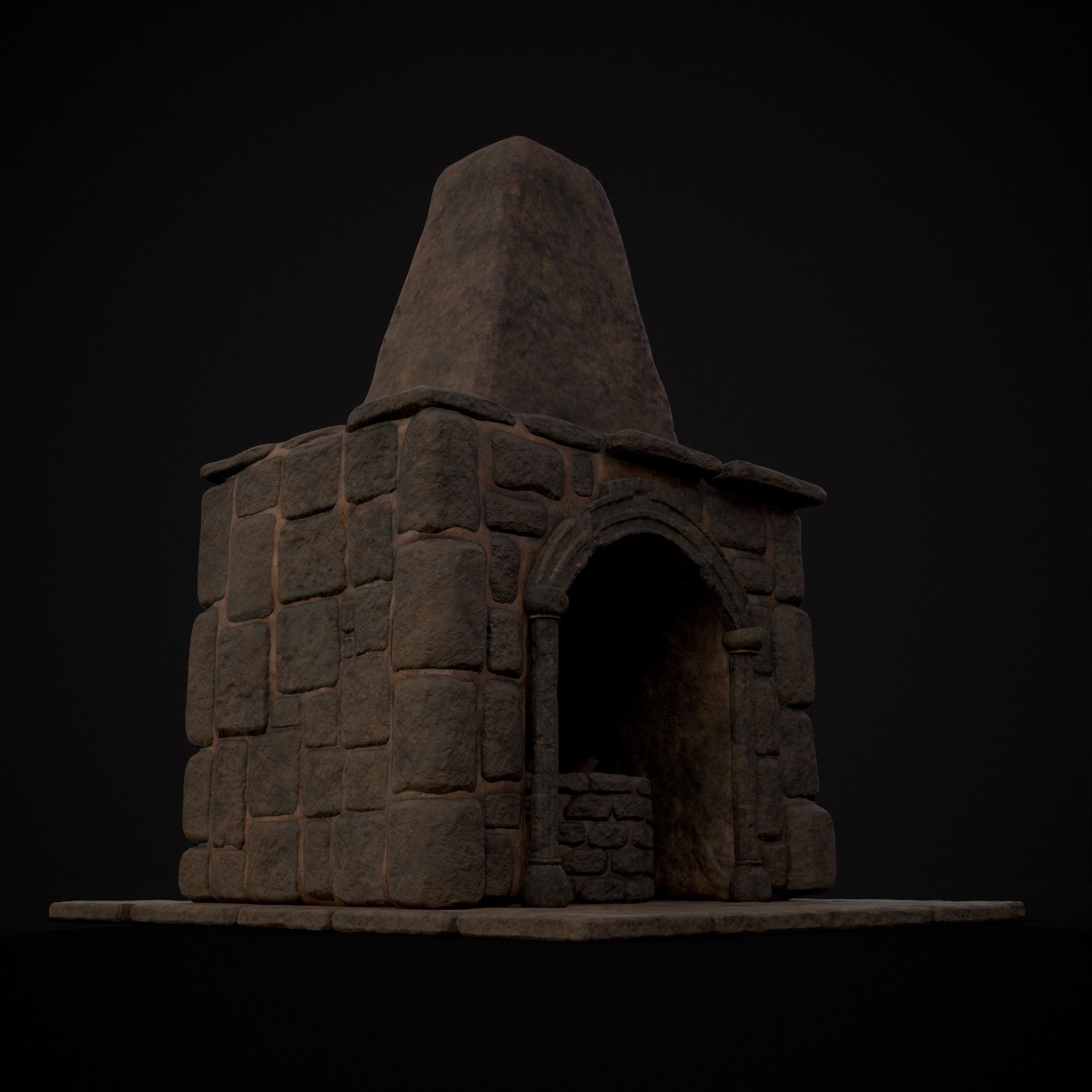 Medieval Mud Stone Fireplace Low-poly 3D model_23