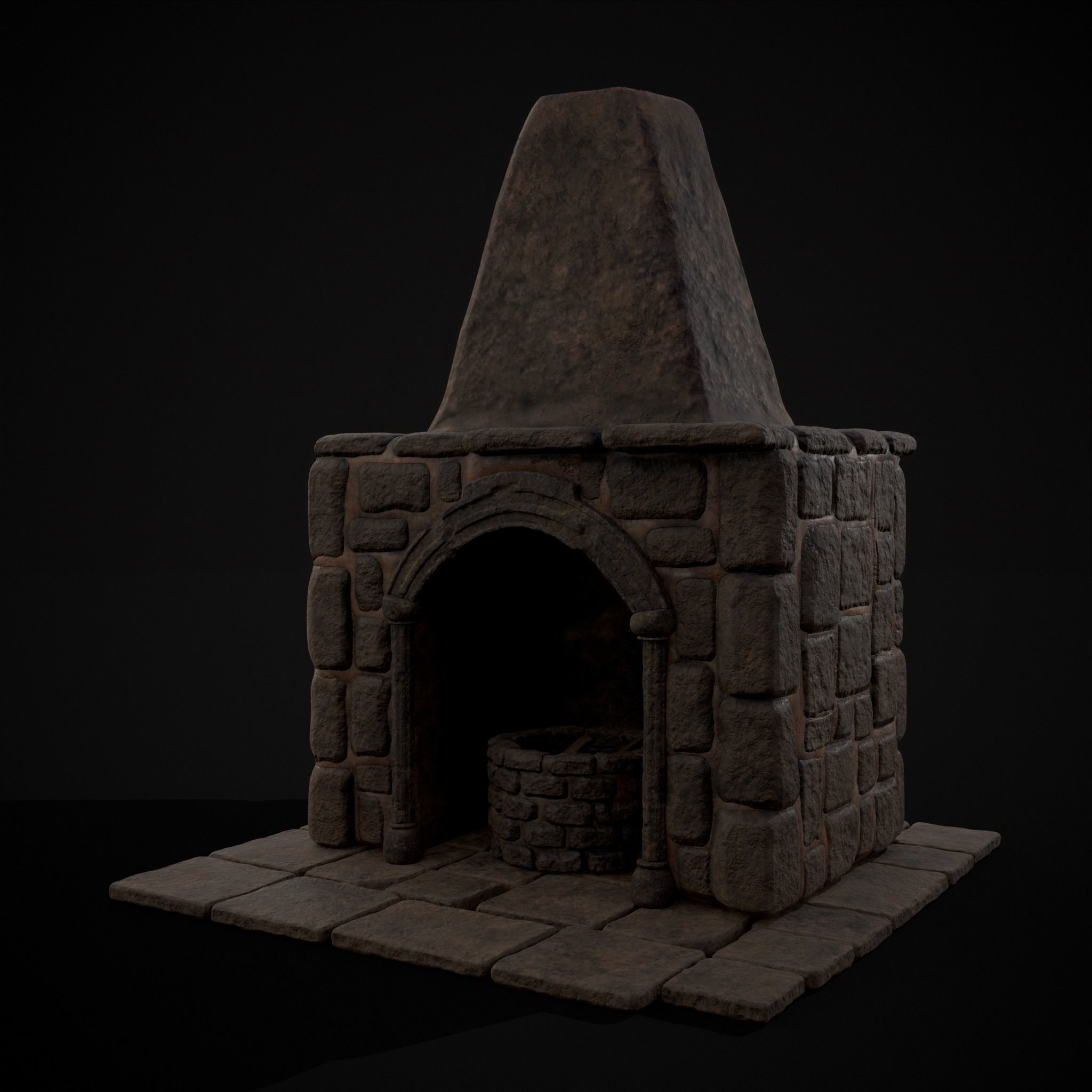 Medieval Mud Stone Fireplace Low-poly 3D model_21